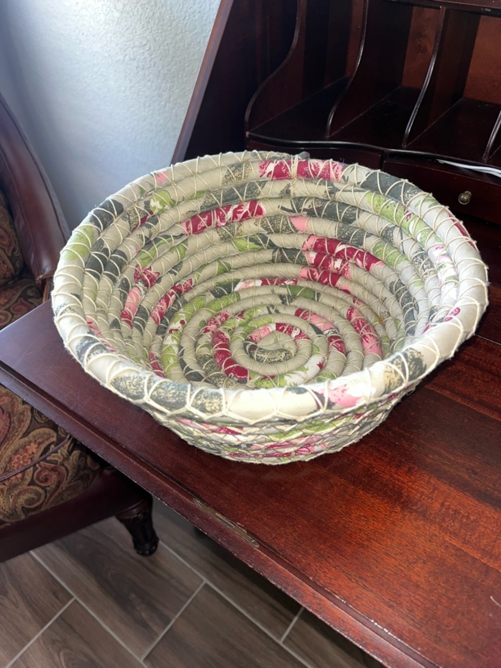 Handcrafted Fabric Coil Bowl in Pink and Green